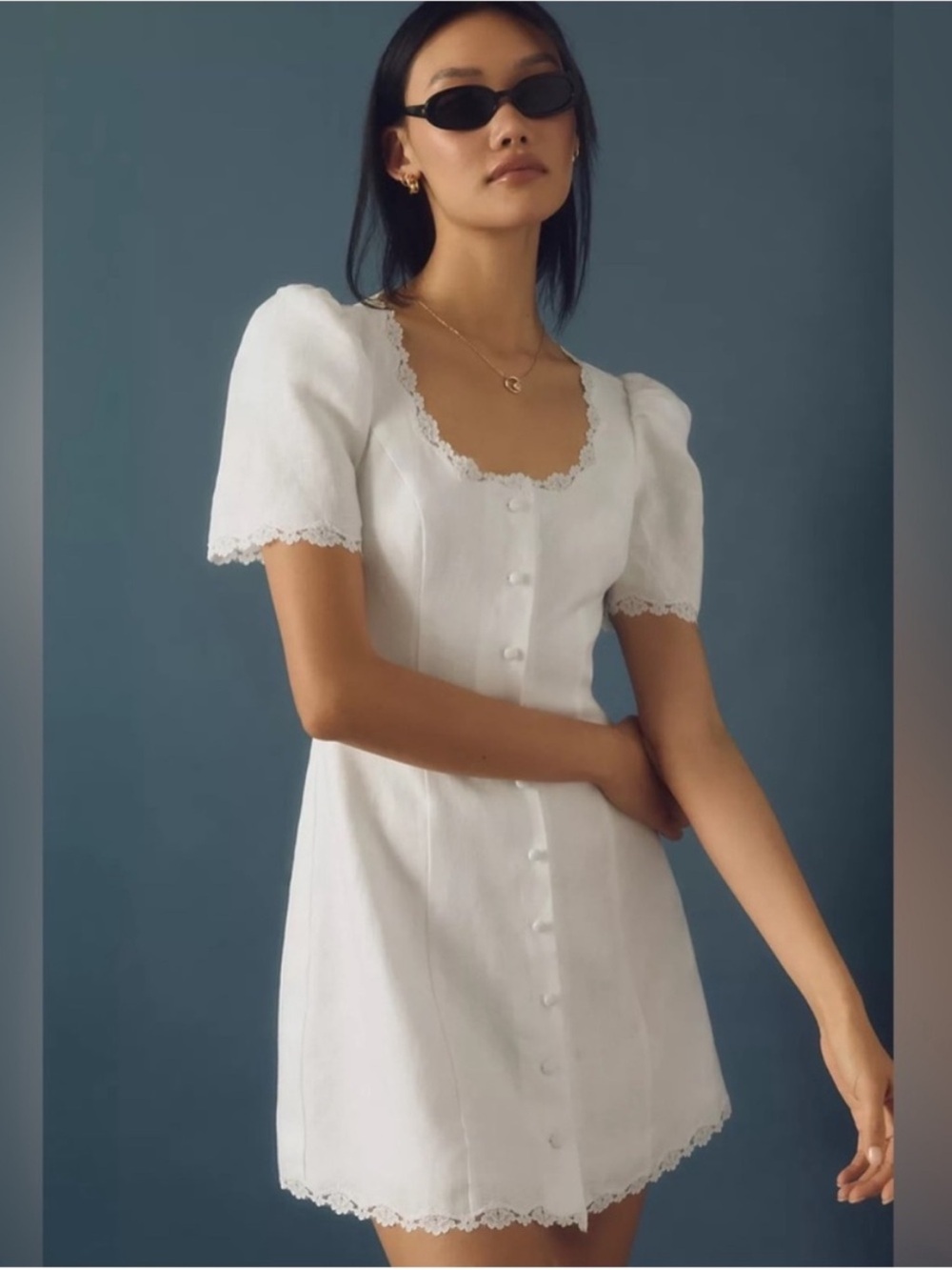 Reformation Anabella Linen Mini Dress in White 2 - Picture 2 of 10